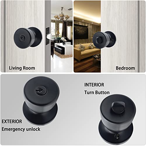 DSJJBLL Doorknob with Key Matte Black Round Ball Door Knob Passage Door Privacy Locking Interior/Exterior Door Knob/Berlin Series Lock for Room Door - Image 2