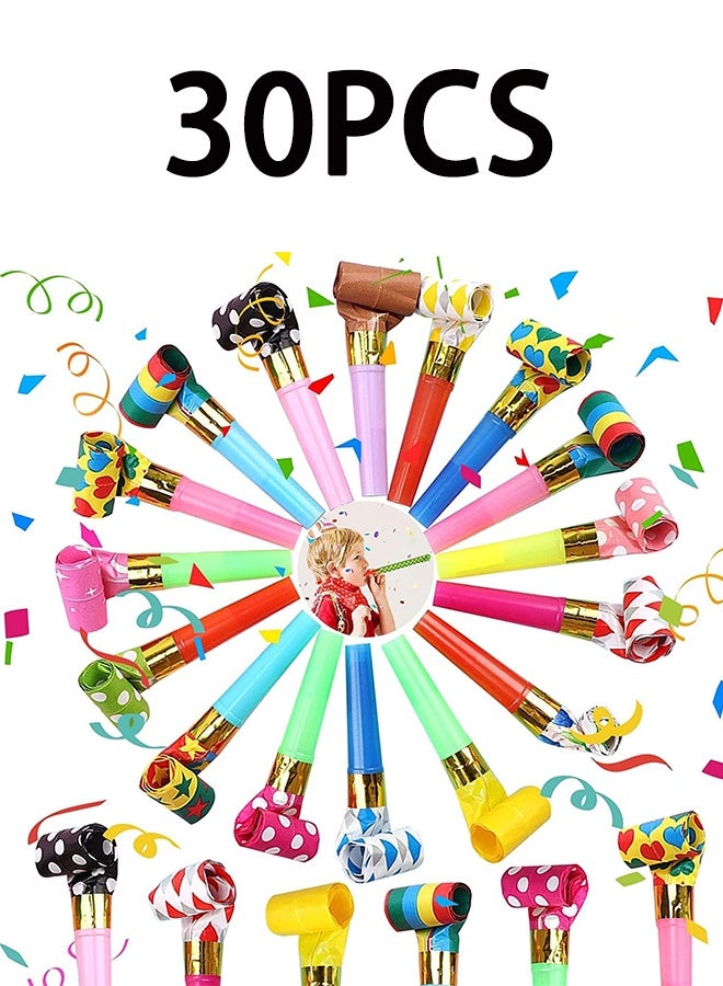 30pcs Party Blowers,Colourful Noisemakers Party Blowouts Squawkers Fringed Noise Maker,Birthday Noisemakers Birthday Blow Horns Party Whistles - Image 1