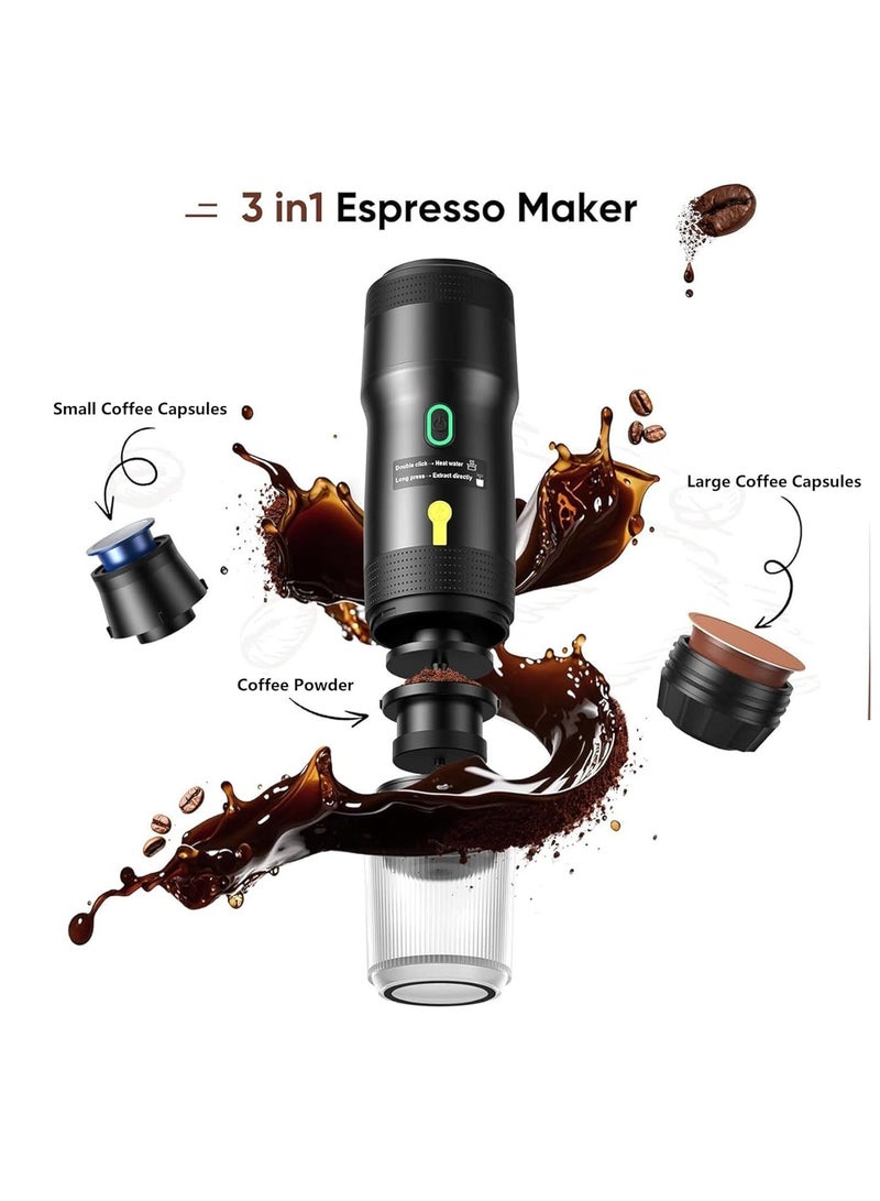 Panda Coffee machine，3 in 1 Portable Electric Espresso Machine - 20Bar Cordless Heating Fully Automatic Capsule Electric Coffee Machine Suitable for Travel Office Outdoor Car - Image 1