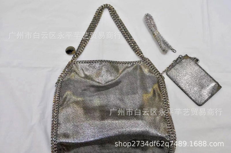 2024 New Womens Falabella Shoulder Fashion Chain Handbag Bead Gray