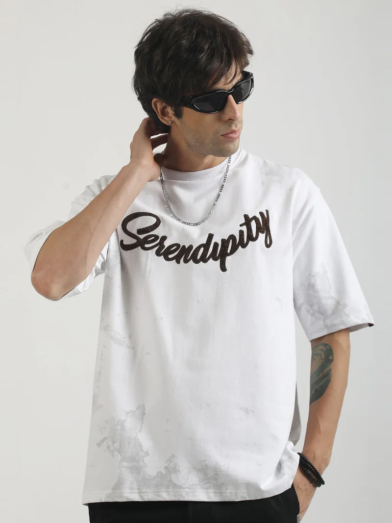 Maniac Mens Action Words Printed Round Neck Half Sleeve Black and Grey Cotton T-Shirt