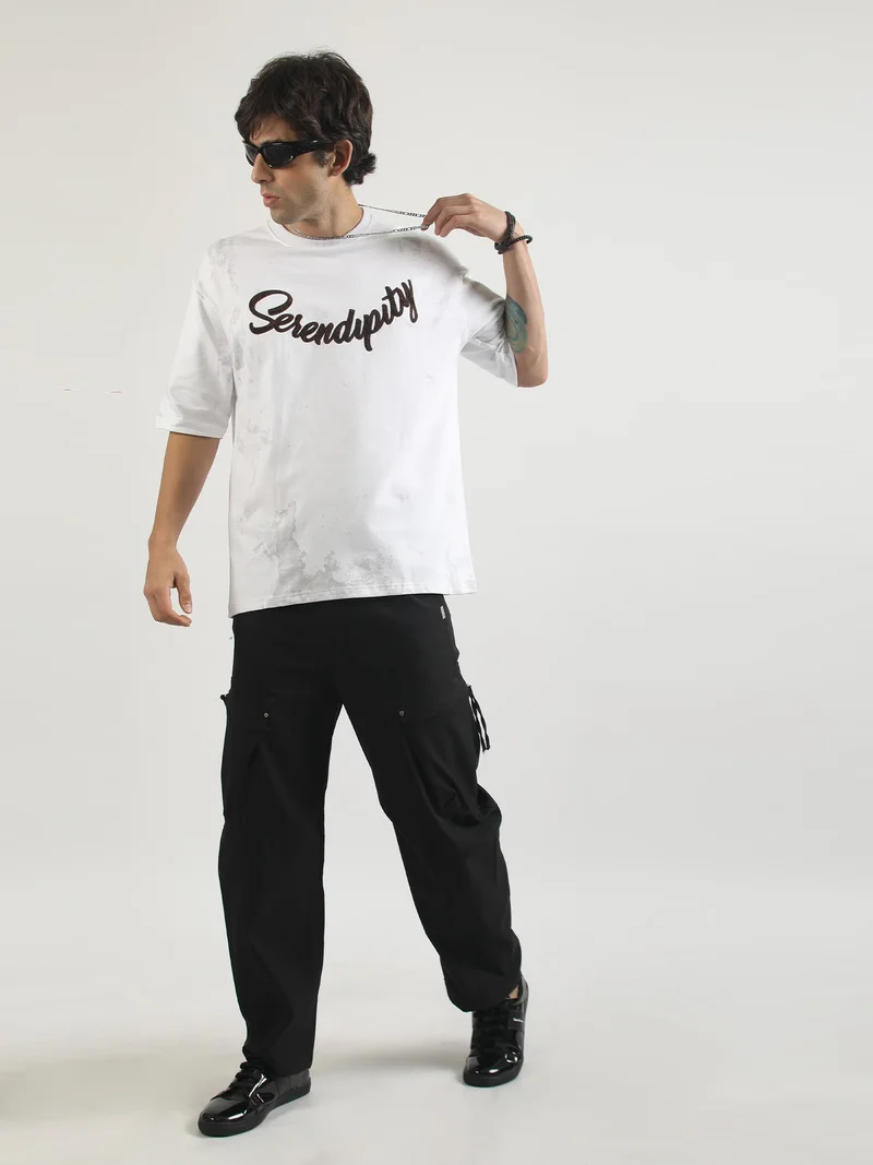 Maniac  Maniac Mens Action Words Printed Round Neck Half Sleeve Black and Grey Cotton T-Shirt for Men | Best Price UAE