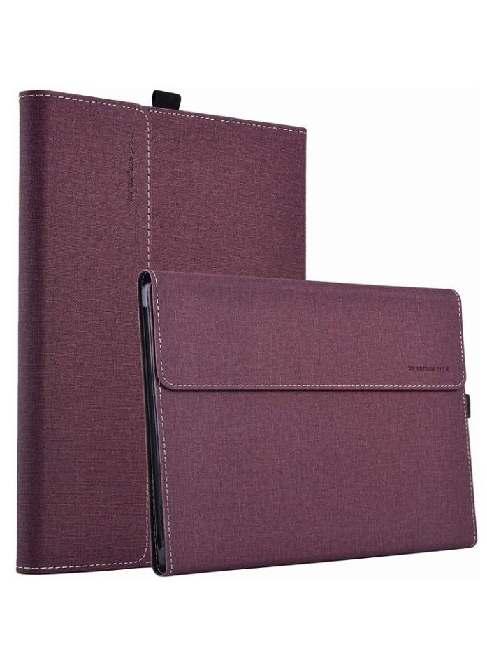 Fits Keyboard and Kickstand, Premium PU Leather Cover with Multiple Angle Viewing for New Surface Pro X 2019 Released / 2020 Wine Red - Image 1