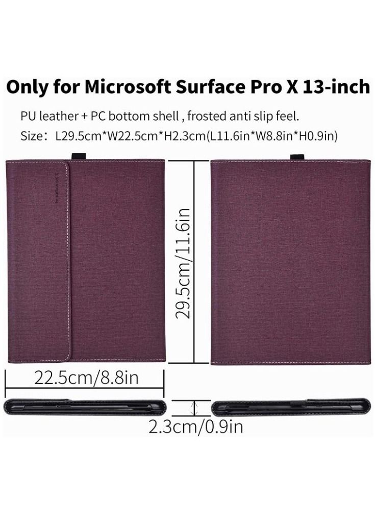 Fits Keyboard and Kickstand, Premium PU Leather Cover with Multiple Angle Viewing for New Surface Pro X 2019 Released / 2020 Wine Red - Image 3