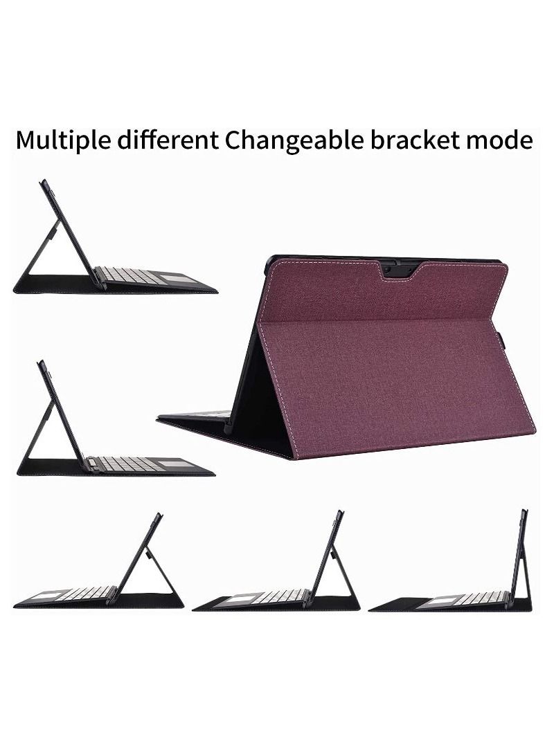 Fits Keyboard and Kickstand, Premium PU Leather Cover with Multiple Angle Viewing for New Surface Pro X 2019 Released / 2020 Wine Red - Image 4