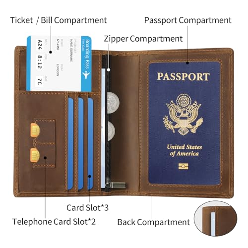 Ringsun Leather Passport Cover for Men Women, RFID Passport Wallet Case Travel Passport Holder for Family - Image 5