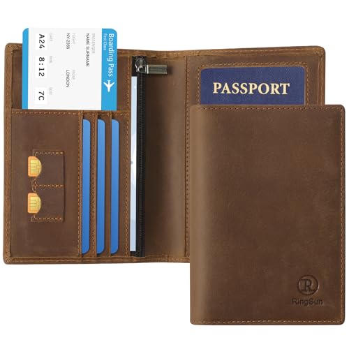 Ringsun Leather Passport Cover for Men Women, RFID Passport Wallet Case Travel Passport Holder for Family - Image 2