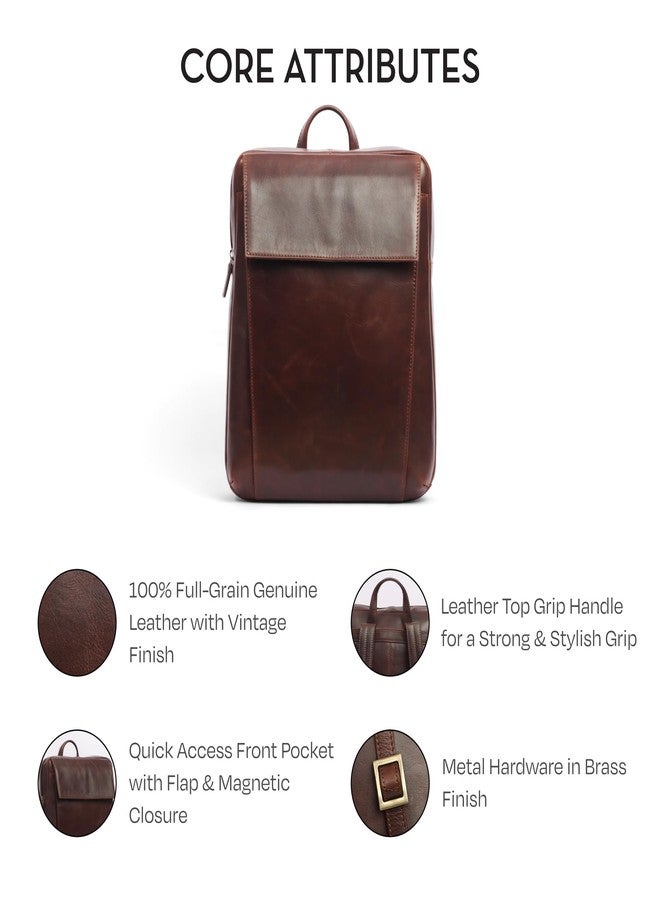 MAI SOLI Copenhagen Premium Vintage Leather Laptop Backpack for Men | Zip-Top Bag with Padded Laptop Sleeve, Organized Interior Pockets & Front Flap Pocket | Fits up to 15-inch Laptop - Vintage Brown - Image 4