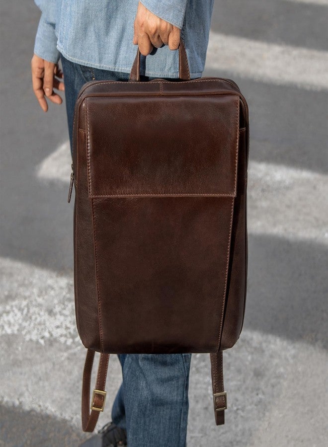 MAI SOLI Copenhagen Premium Vintage Leather Laptop Backpack for Men | Zip-Top Bag with Padded Laptop Sleeve, Organized Interior Pockets & Front Flap Pocket | Fits up to 15-inch Laptop - Vintage Brown - Image 2