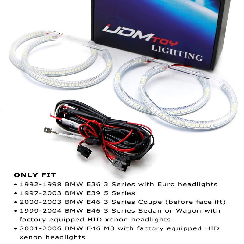 iJDMTOY iJDMTOY 7000K Xenon White 264-SMD LED Angel Eyes Halo Ring Lighting Kit Compatible With BMW E36 E46 3 Series E39 5 Series E38 7 Series (Fit Xenon Trim ONLY)  - Image 2