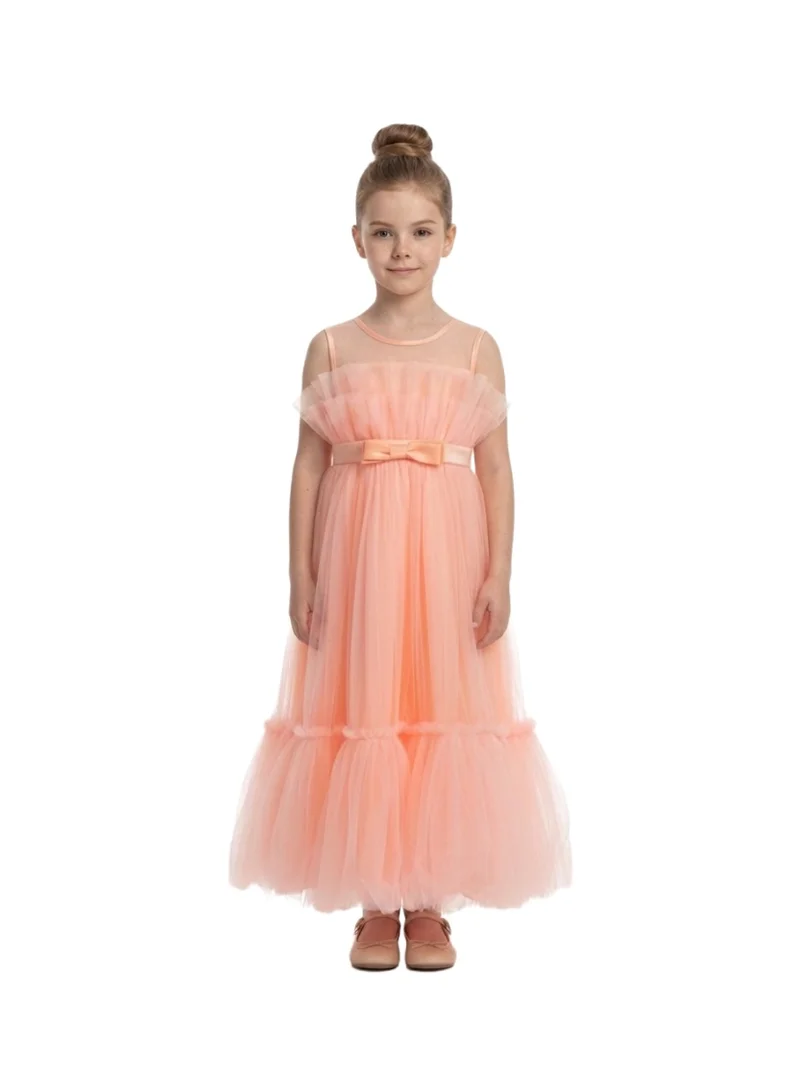 بيداني Peach Tulle Maxi Party Gown