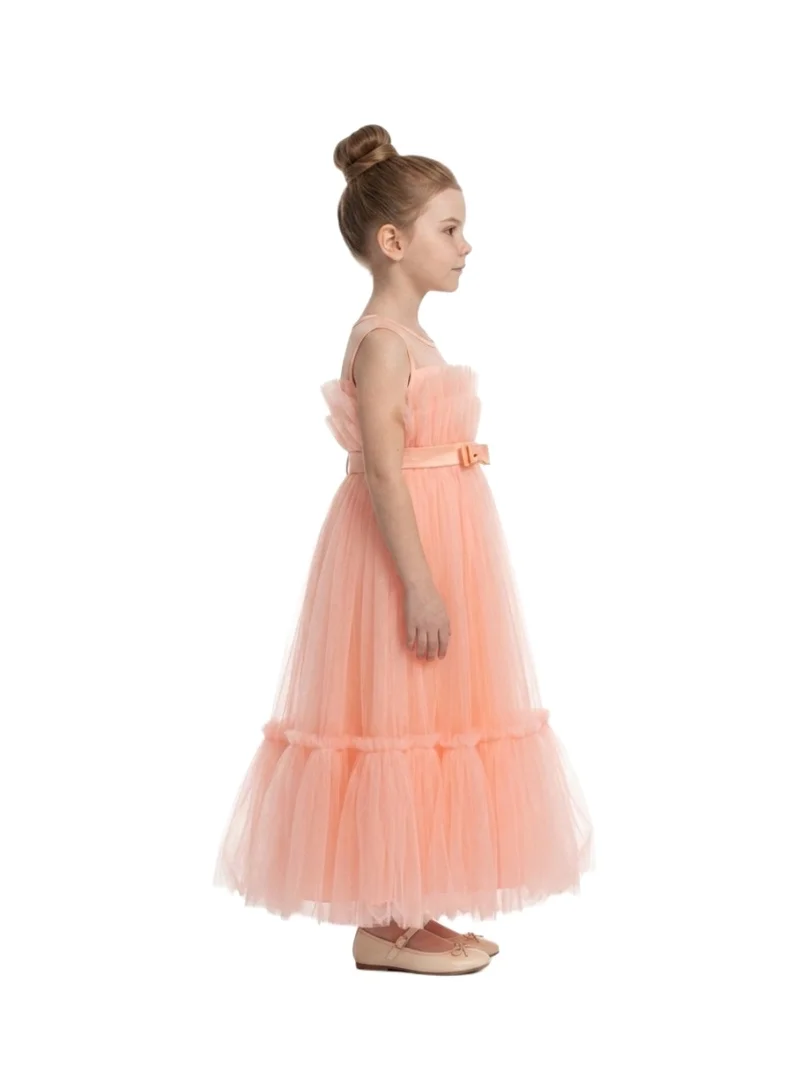 بيداني Peach Tulle Maxi Party Gown