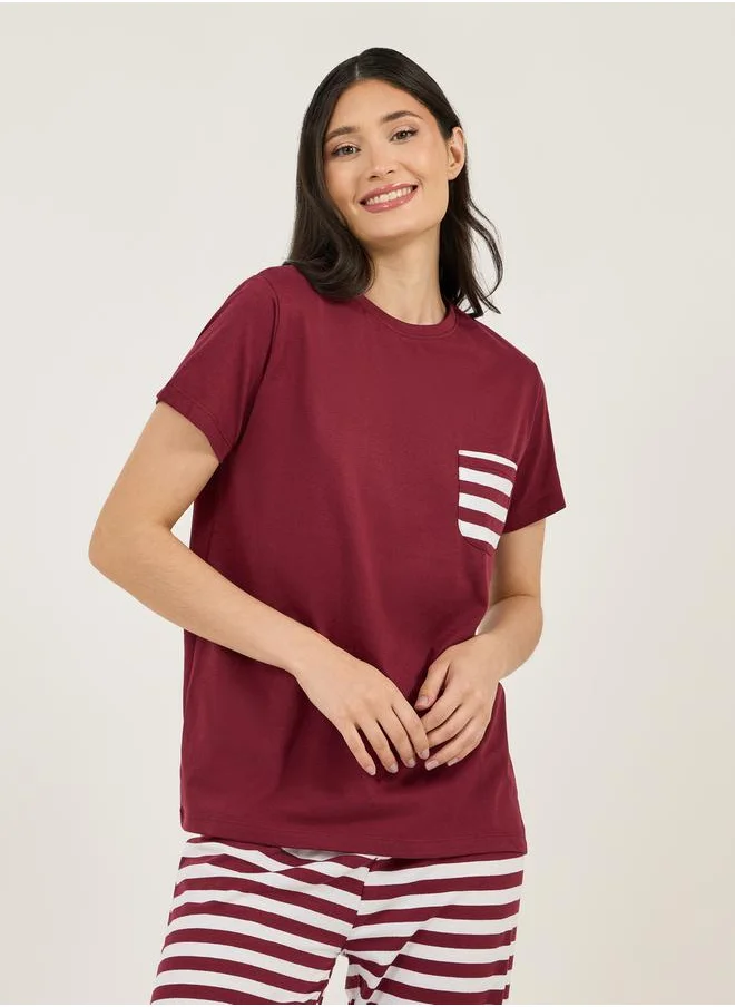 Styli Cotton Striped Pocket T-Shirt & Pyjama Set