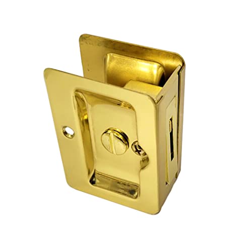 QCAA Premium Quality Solid Brass Rectangular Pocket Sliding Door Pull Privacy Lock 314X214 Polish Brass 2 Pack Made in Taiwan - Image 3