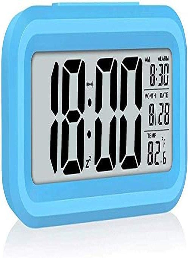 NXZ Digital Alarm Clock for Home Bedroom with Smart Automatic Sensor Backlight LCD Screen,Date & Temperature for Students Desk Table-ABS Plastic,Black,Medium (Blue) - Image 2