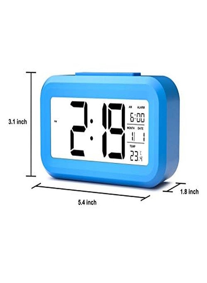 NXZ Digital Alarm Clock for Home Bedroom with Smart Automatic Sensor Backlight LCD Screen,Date & Temperature for Students Desk Table-ABS Plastic,Black,Medium (Blue) - Image 3
