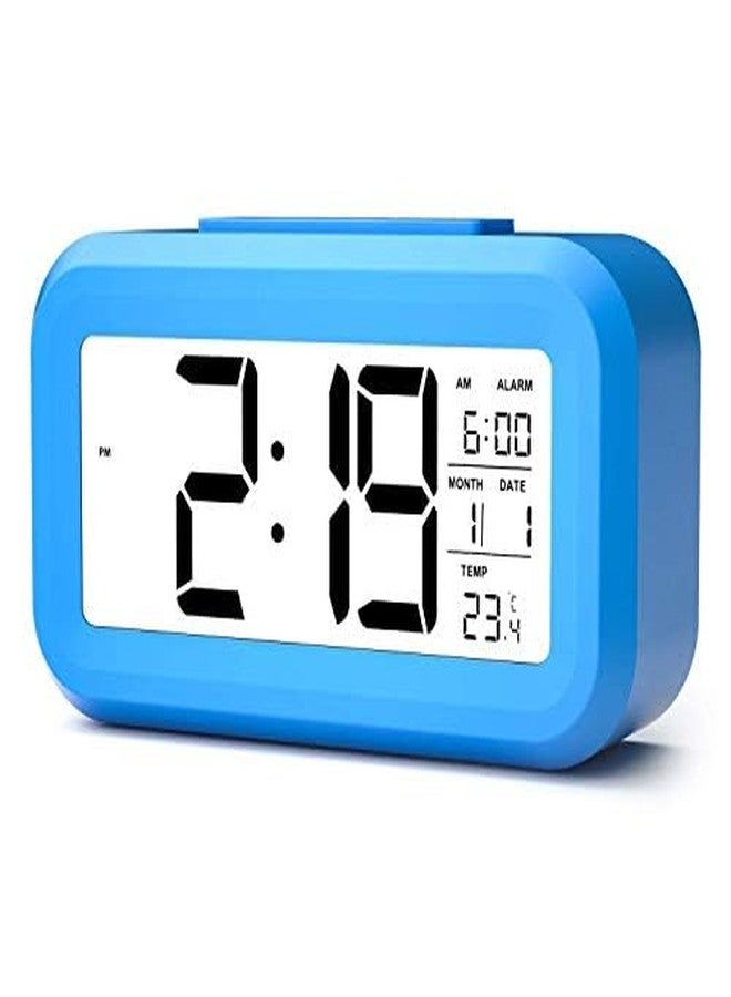 NXZ Digital Alarm Clock for Home Bedroom with Smart Automatic Sensor Backlight LCD Screen,Date & Temperature for Students Desk Table-ABS Plastic,Black,Medium (Blue) - Image 1
