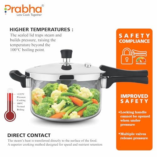 Prabha Stainless Steel Pressure Cooker 3 Litres Outer Lid | Tri-Ply Whizz Hammered Cooker | Kitchen Cookware Pots & Pans | ISI Certified | Fast & Safe Healthy Cooking | Gas & Induction - Image 4