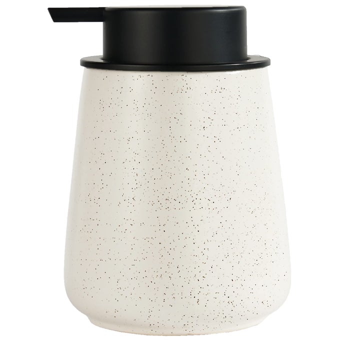 12OZ CERAMIC LIQUID SOAP DISPENSER MODERN LOTION HAND SOAP DISPENSER WITH EASYTOPRESS BLACK PUMP REUSABLE AND REFILLABLE DISH SOAP DISPENSERS FOR BATHROOM KITCHEN SPECKLED MATTE BEIGE