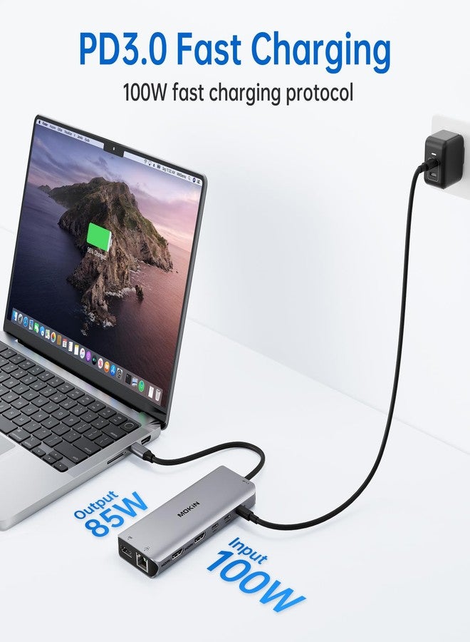 Mokin USB C Laptop Docking Station Dual Monitor Dual HDMI 4k DP Triple Display Hub 10G, 13 in 1 MOKiN USB C Hub with 3 Monitors,Displayport,USB3.1,RJ45,100W PD,Card Reader,Audio/Mic, for Dell HP Lenovo - Image 5