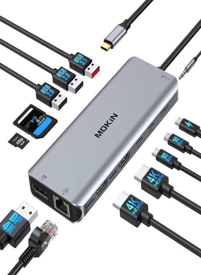Mokin USB C Laptop Docking Station Dual Monitor Dual HDMI 4k DP Triple Display Hub 10G, 13 in 1 MOKiN USB C Hub with 3 Monitors,Displayport,USB3.1,RJ45,100W PD,Card Reader,Audio/Mic, for Dell HP Lenovo - Image 1