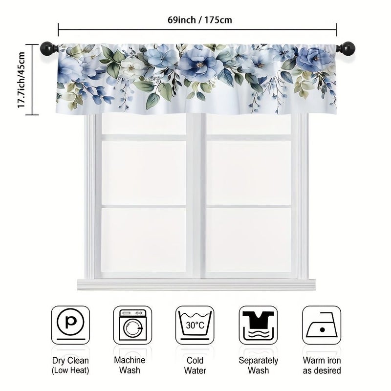 Blue And White Floral Branches Space Themed Short Valance 175x45cm Decorative Window Curtain For Kitchen Bathroom Living Room Polyester With Rod Pocket Easy Installation - Image 4