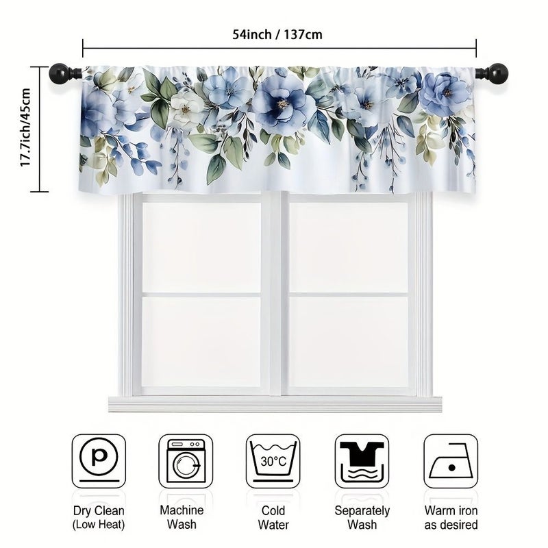 Blue And White Floral Branches Space Themed Short Valance 175x45cm Decorative Window Curtain For Kitchen Bathroom Living Room Polyester With Rod Pocket Easy Installation - Image 3
