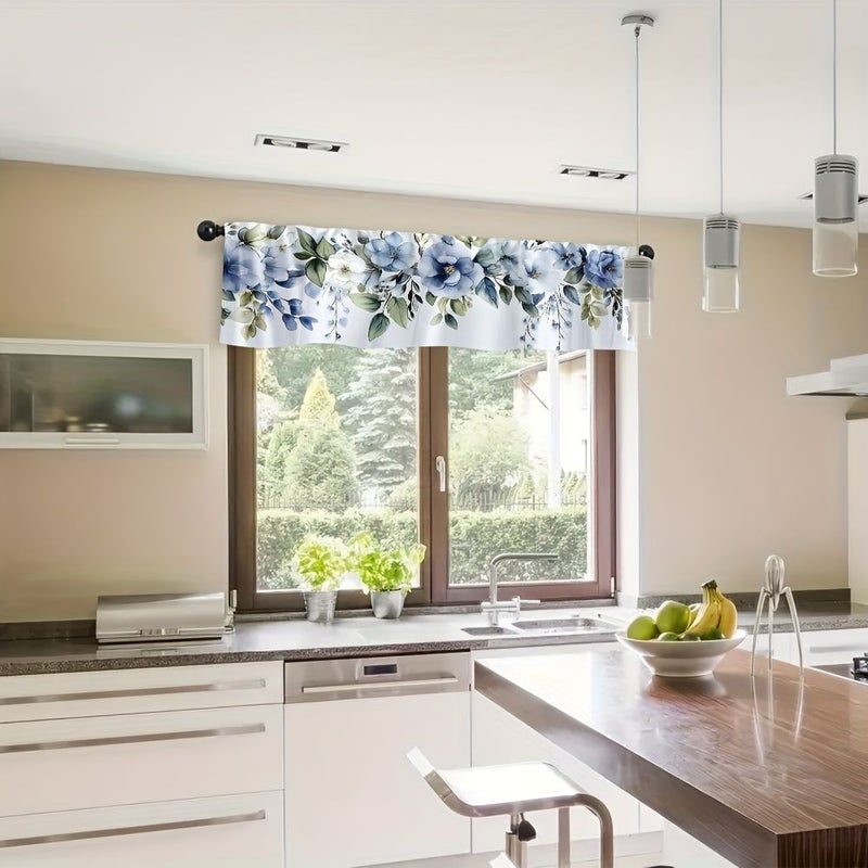 Blue And White Floral Branches Space Themed Short Valance 175x45cm Decorative Window Curtain For Kitchen Bathroom Living Room Polyester With Rod Pocket Easy Installation - Image 2