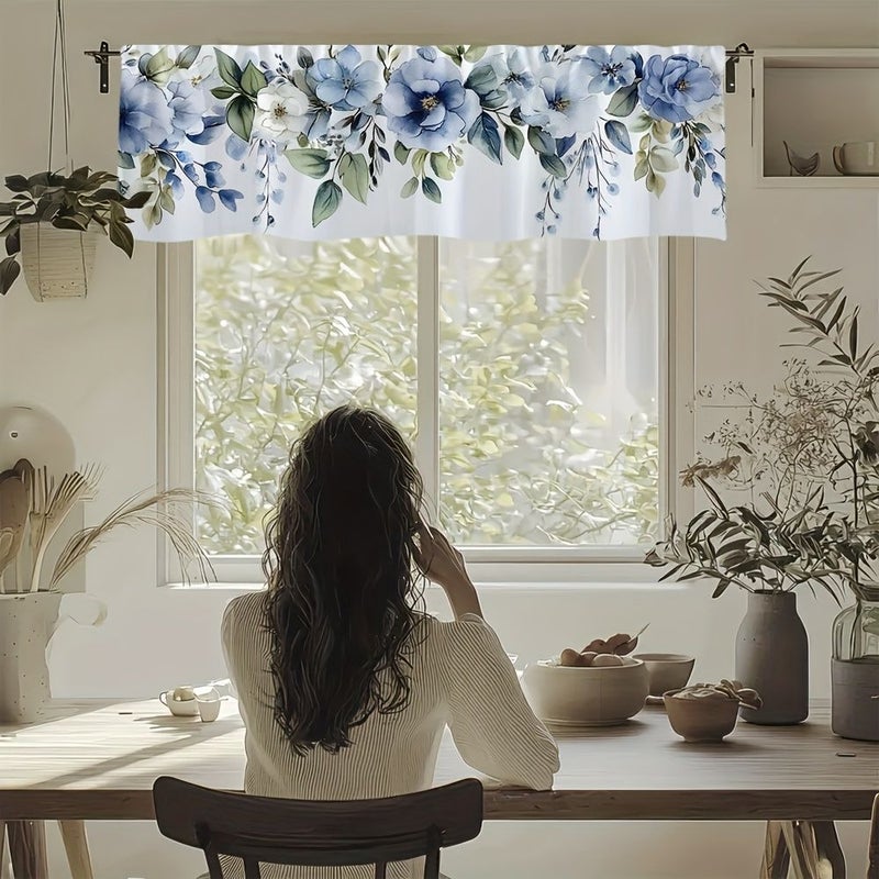 Blue And White Floral Branches Space Themed Short Valance 175x45cm Decorative Window Curtain For Kitchen Bathroom Living Room Polyester With Rod Pocket Easy Installation - Image 5