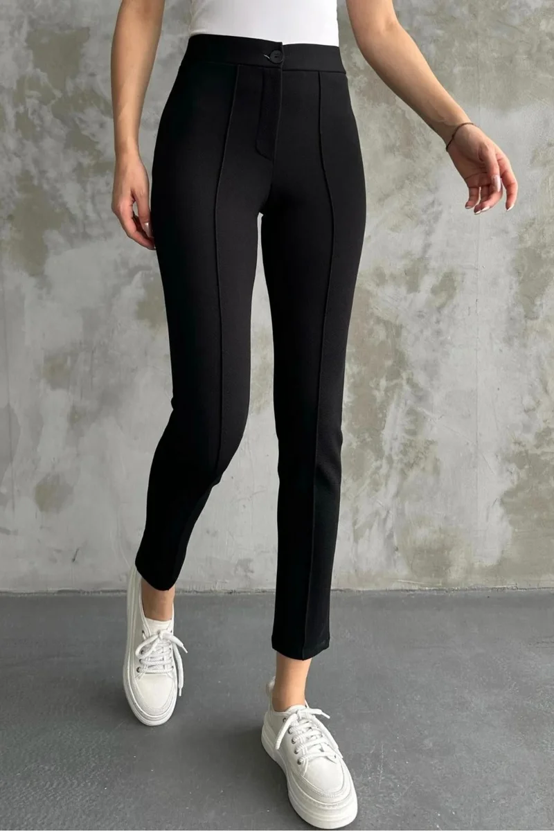 فيفيل Women's Black High Waist Slim Leg Grass Fabric Trousers