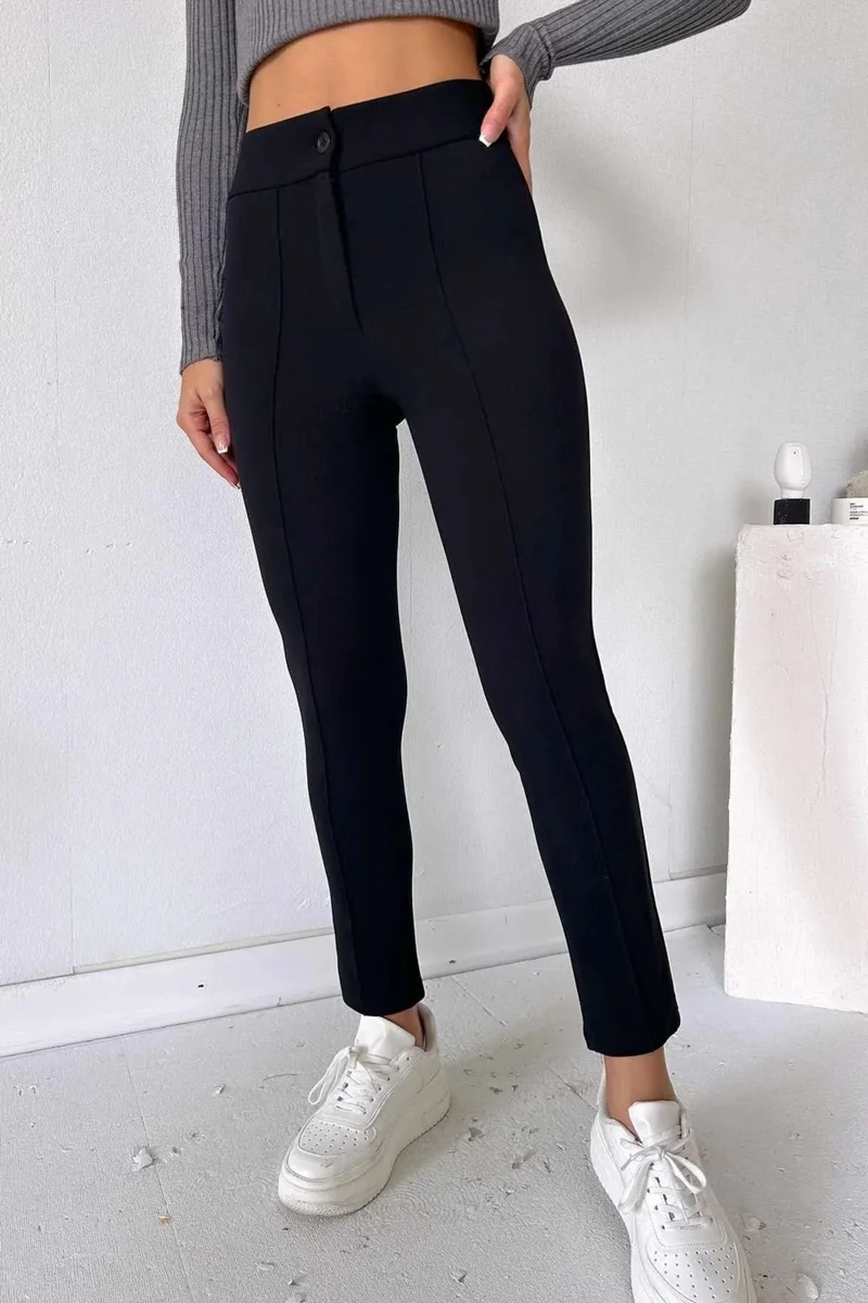 فيفيل Women's Black High Waist Slim Leg Grass Fabric Trousers