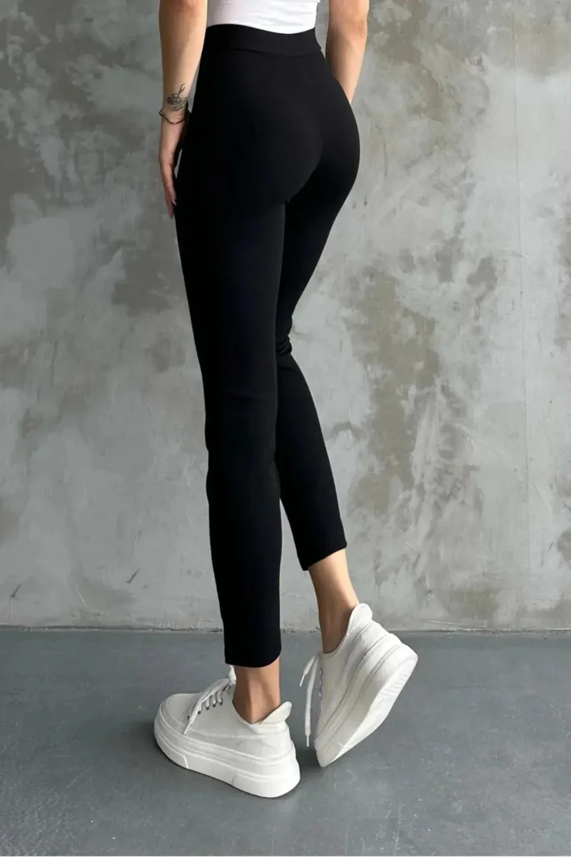 فيفيل Women's Black High Waist Slim Leg Grass Fabric Trousers