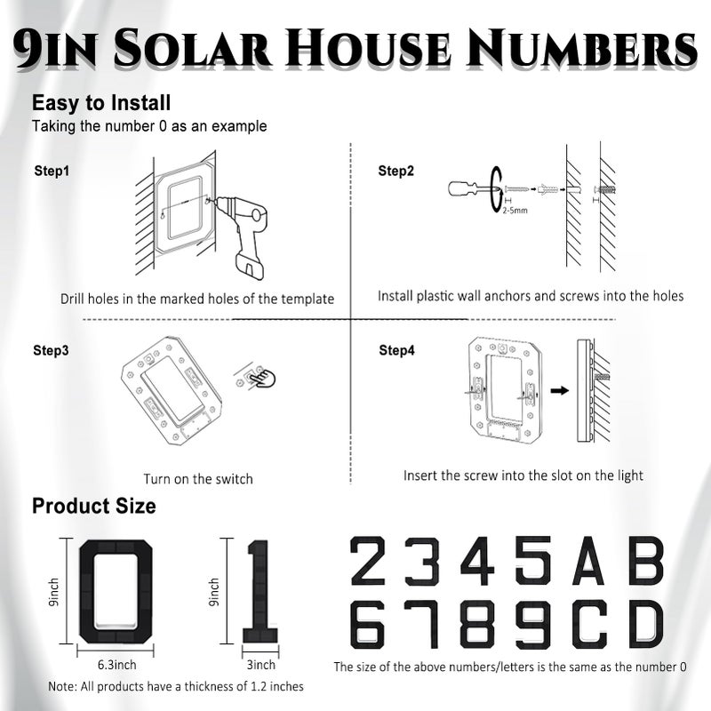 ISUNMEA 9 Inch Solar Lighted House Numbers for Outside, Light Up Waterproof LED Address Numbers Signs for Houses, Large Personalized Illuminated Exterior Modern House Numbers Light (5-Black, 9IN) - Image 4
