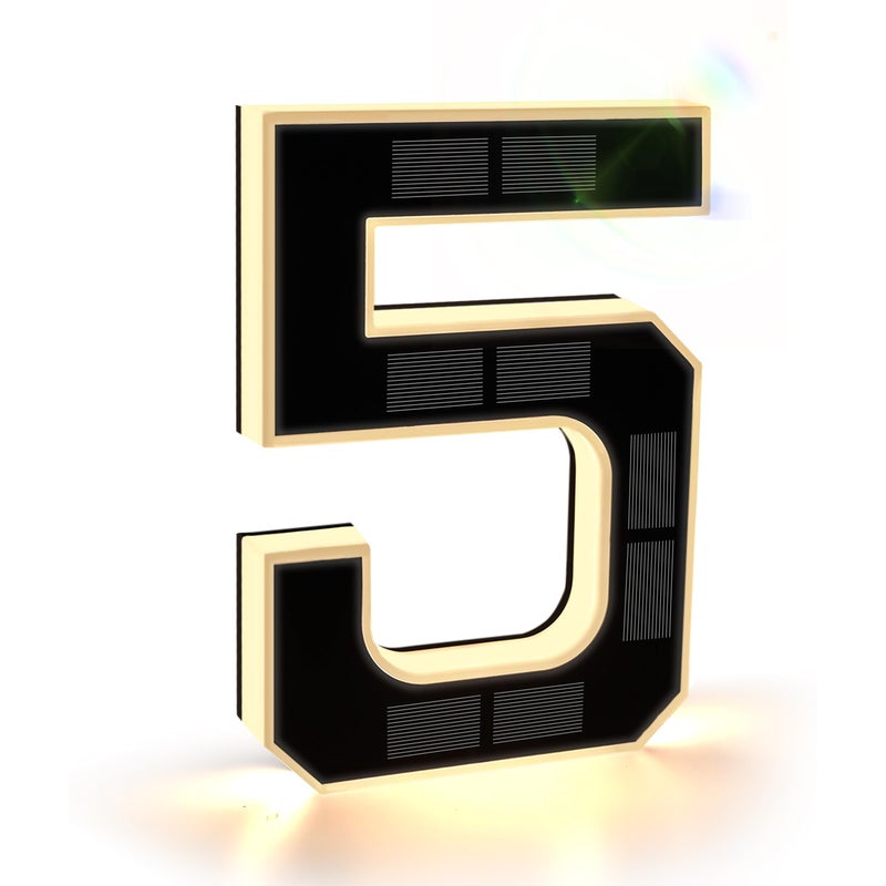 ISUNMEA 9 Inch Solar Lighted House Numbers for Outside, Light Up Waterproof LED Address Numbers Signs for Houses, Large Personalized Illuminated Exterior Modern House Numbers Light (5-Black, 9IN) - Image 1