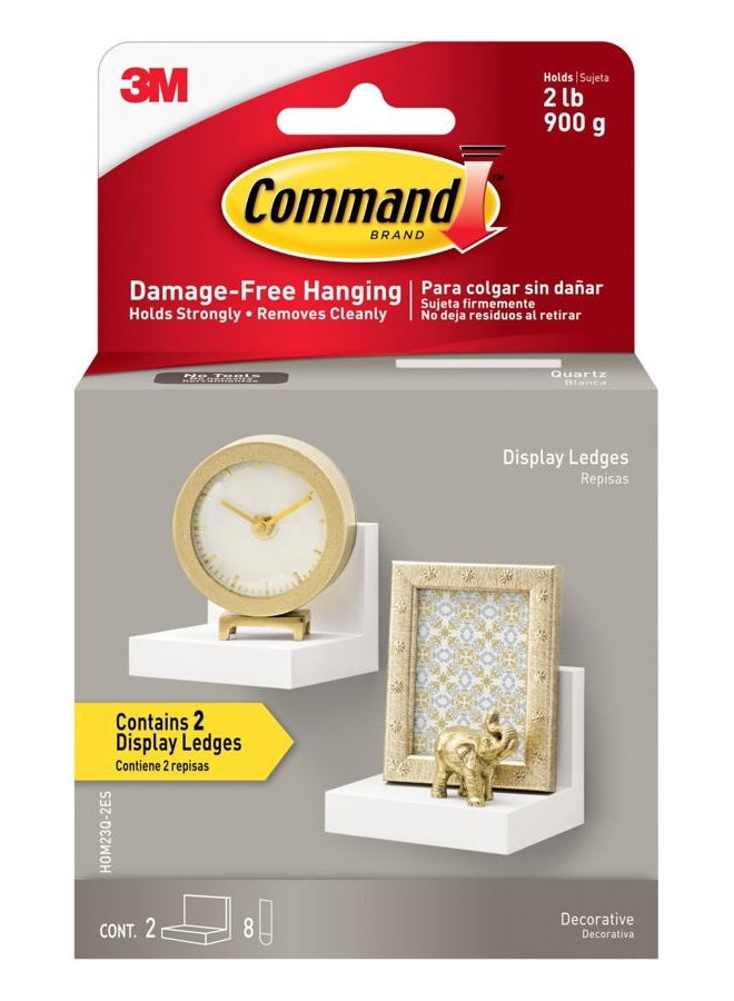 Command Display Ledges, Holds up to 2 lb, Quartz, 2 Ledges with 8 Medium Command Strips, Damage Free Hanging Floating Shelf with Adhesive Strips, Personalize Living Room, Bedroom, Kids Room or Office - Image 1