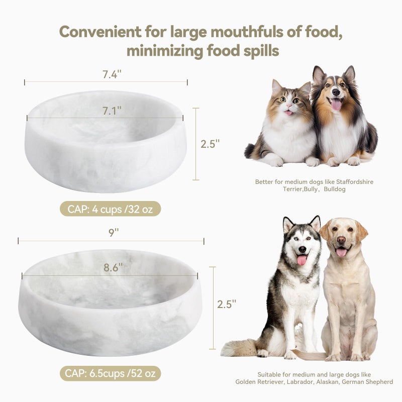 karibiber White Marble Dog Bowls, Non-Slip Dog Food Water Bowl Small, Heavy Duty Pet Bowl for Cats and Medium Dogs, Weighted African Natural Marble, Holds 4 Cups(5lbs) - Image 4