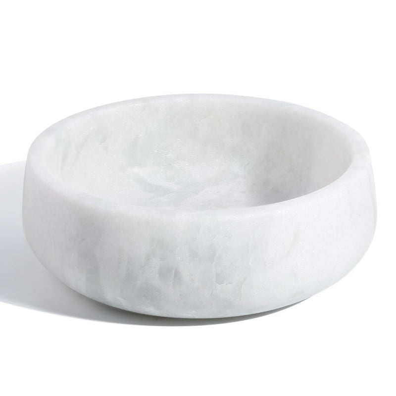 karibiber White Marble Dog Bowls, Non-Slip Dog Food Water Bowl Small, Heavy Duty Pet Bowl for Cats and Medium Dogs, Weighted African Natural Marble, Holds 4 Cups(5lbs) - Image 1