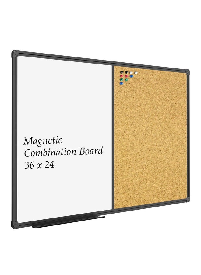 JILoffice JILoffice White Board & Bulletin Corkboard Combination, Combo Board 36 x 24 Magnetic Whiteboard, Black Aluminum Frame Wall Mounted Board for Office Home and School with 10 Push Pins  - Image 1