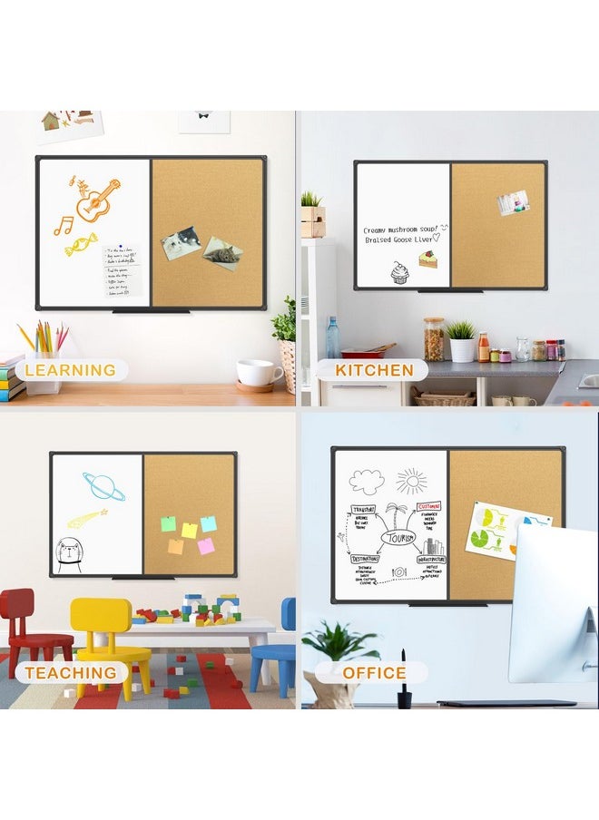 JILoffice JILoffice White Board & Bulletin Corkboard Combination, Combo Board 36 x 24 Magnetic Whiteboard, Black Aluminum Frame Wall Mounted Board for Office Home and School with 10 Push Pins  - Image 2
