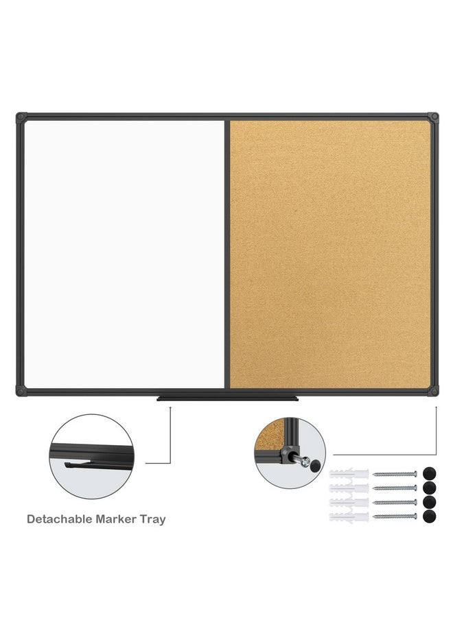 JILoffice JILoffice White Board & Bulletin Corkboard Combination, Combo Board 36 x 24 Magnetic Whiteboard, Black Aluminum Frame Wall Mounted Board for Office Home and School with 10 Push Pins  - Image 3