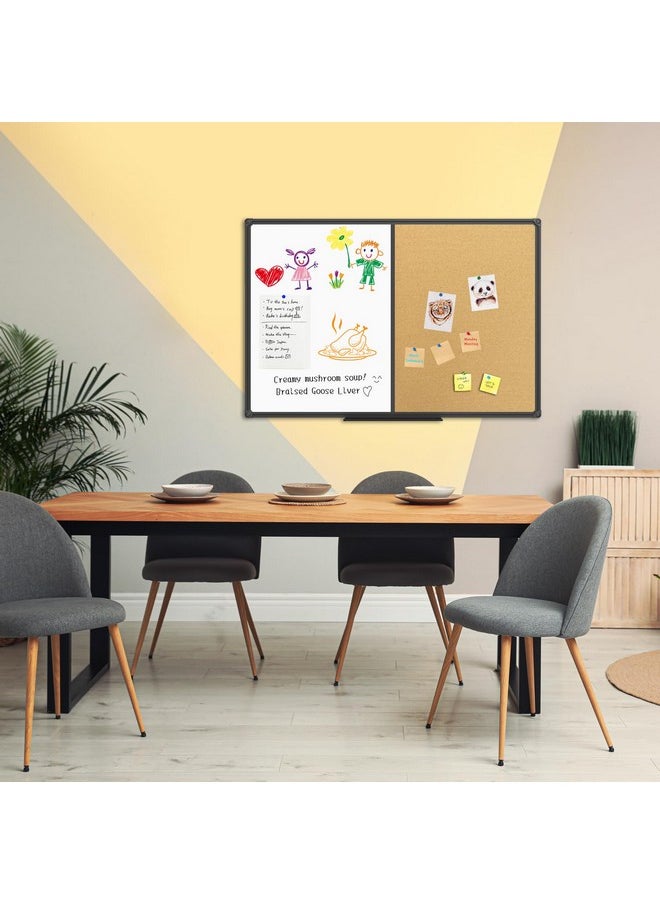 JILoffice JILoffice White Board & Bulletin Corkboard Combination, Combo Board 36 x 24 Magnetic Whiteboard, Black Aluminum Frame Wall Mounted Board for Office Home and School with 10 Push Pins  - Image 4