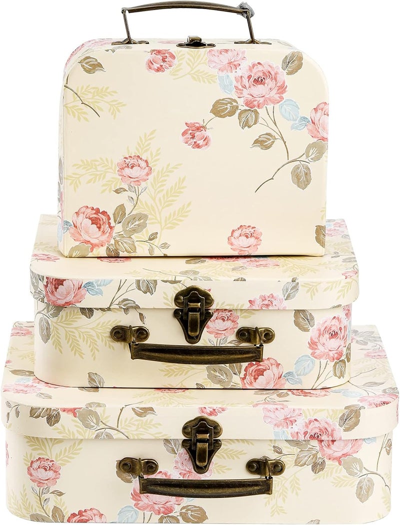 Fasmov 3 Pack Paperboard Suitcases Storage Box Decorative Boxes Storage Gift Boxes With Lids for Photo Storage Home Decoration, Wedding, Birthday, Anniversary, Light Yellow - Image 1