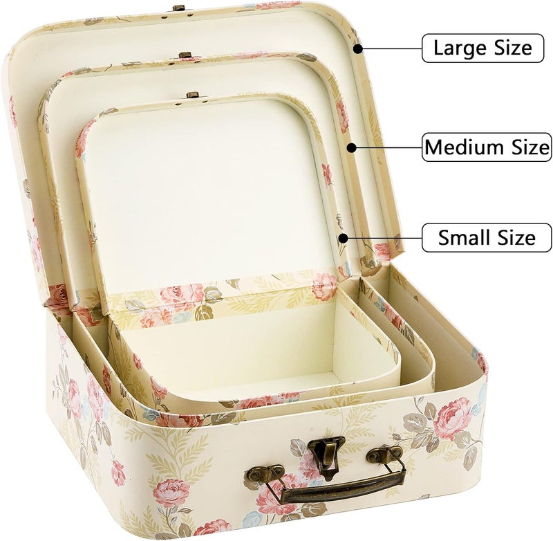Fasmov 3 Pack Paperboard Suitcases Storage Box Decorative Boxes Storage Gift Boxes With Lids for Photo Storage Home Decoration, Wedding, Birthday, Anniversary, Light Yellow - Image 2