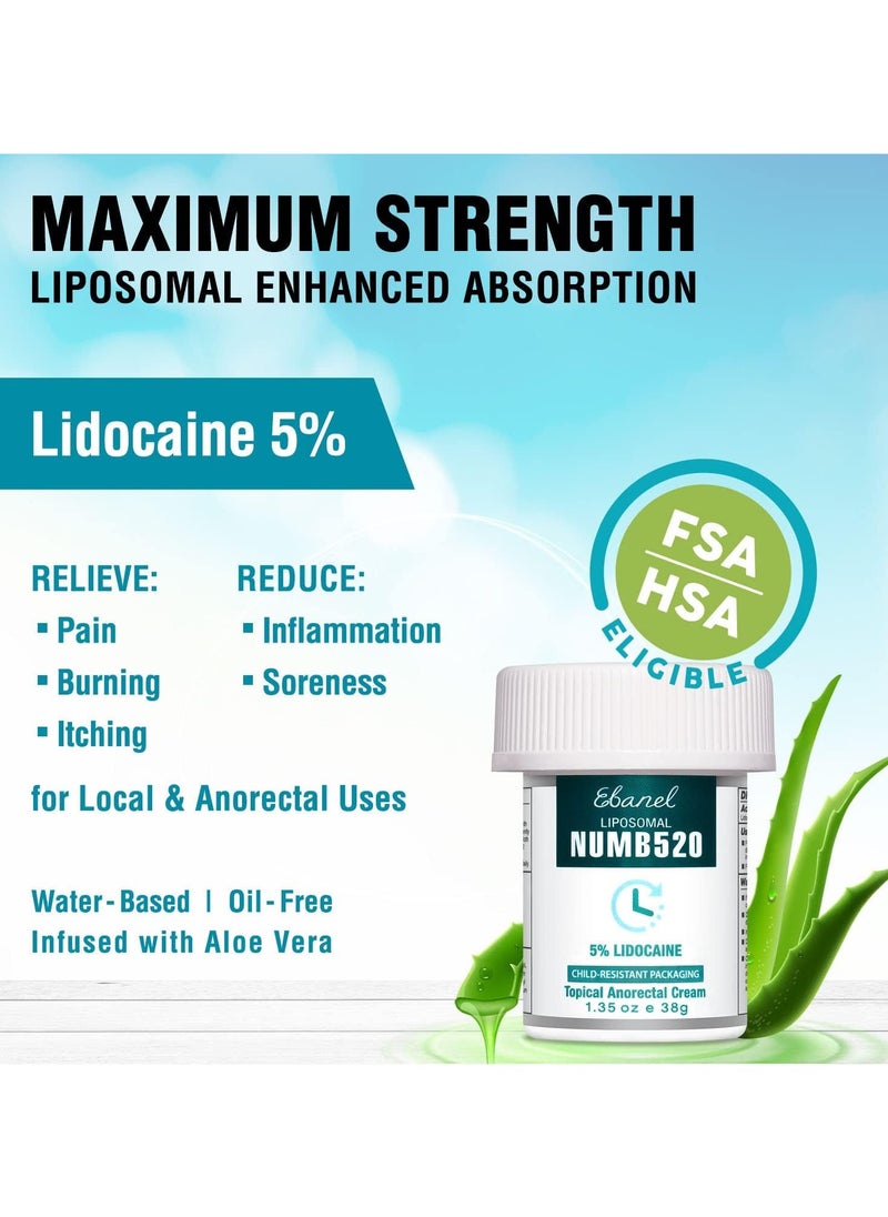 Ebanel Liposomal NUMB 520, 5% Lidocaine, Topical Anorectal Cream (1.35 oz)  - Image 4