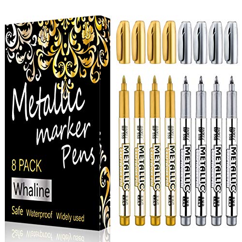Whaline Metallic Marker Pens 8 Pcs Permanent Markers Pen for Back to School Card Making Scrapbooking Crafts Wedding Guest BookGold and Silver