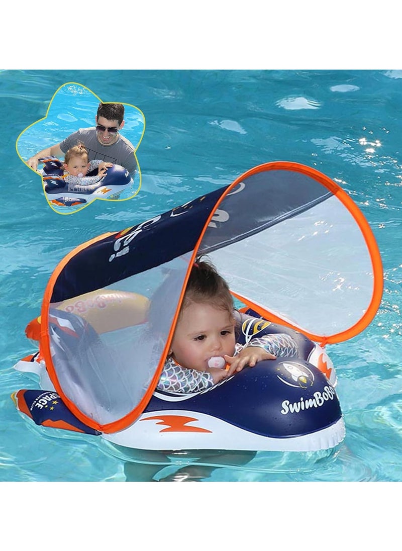 Generic - Baby Pool Float with Canopy 3D Rocket and Add Tail Design. Upgraded Thick PVC Infant Swim Floats with Harness, Sun Shade for Kids Toddlers Girls Boys Swimming Ages 6-36 Months - Image 1