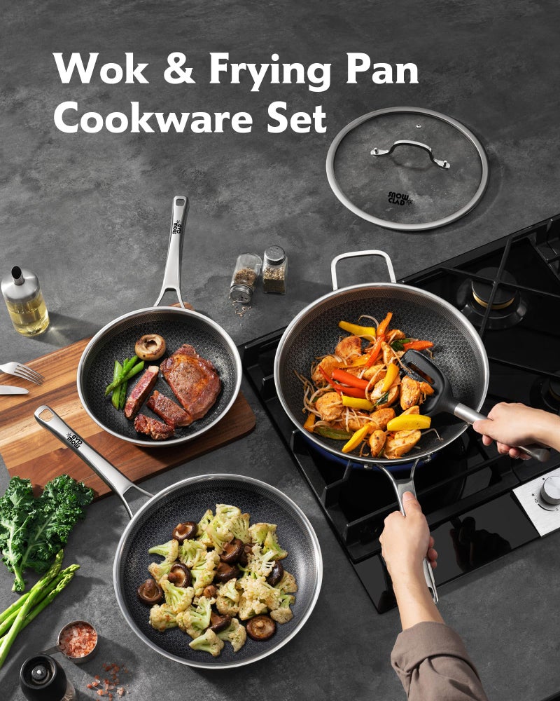 DOTCLAD 3-Piece Hybrid Stainless Steel Cookware Set-12 Inch Wok with Lid,10 Inch Frying Pan,12 Inch Skillet with Lid-Non Stick,PFOA Free,Dishwasher&Oven Safe,Induction Compatible,Cookware Set. - Image 2