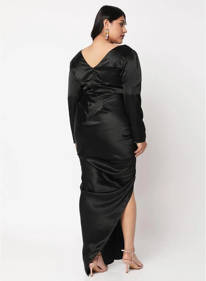 Mish Satin Ruched Gown Dress