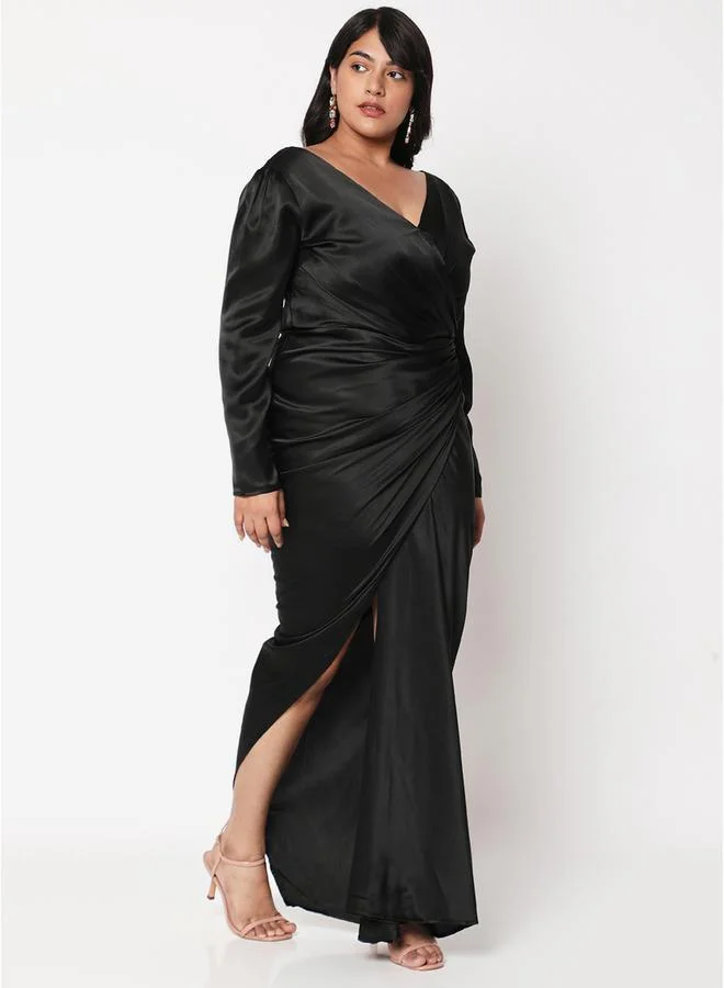 Mish Satin Ruched Gown Dress