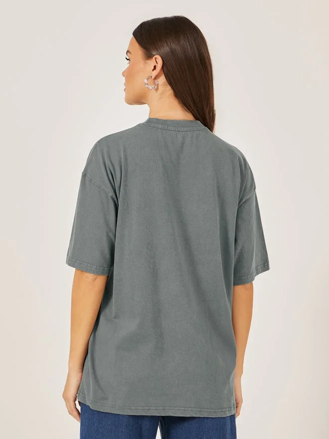 Styli Acid Washed Graphic Print Short Sleeve Oversized T-Shirt